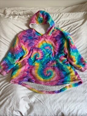 Tie-Dye Sherpa Hoodie Pullover - Multicolor Spiral